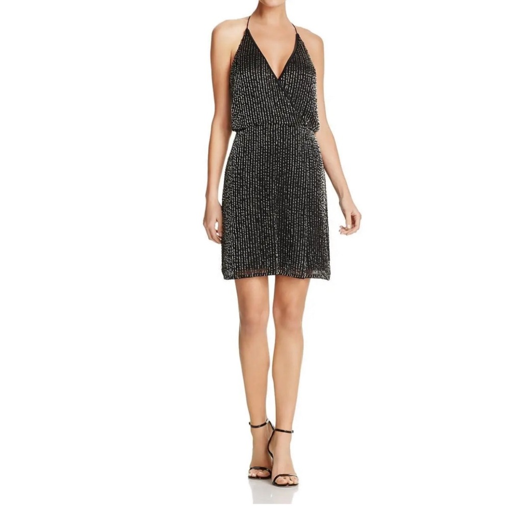 Sequins halter top black dress